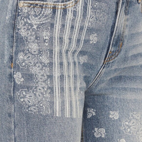 Cleo + Wolf Women's Astoria Medium Wash High Rise Straight Jeans with print - Picture 2 of 4